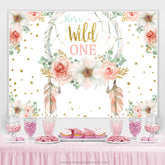 Rosa Blumen Funkeln Sie ist A Wild Eins Geburtstag Hintergrund